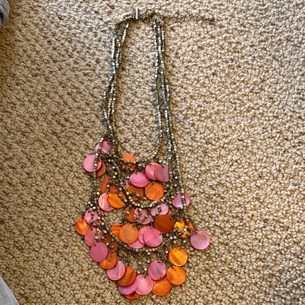 Chico's Pink & Orange Multi-Strand Disc Necklace